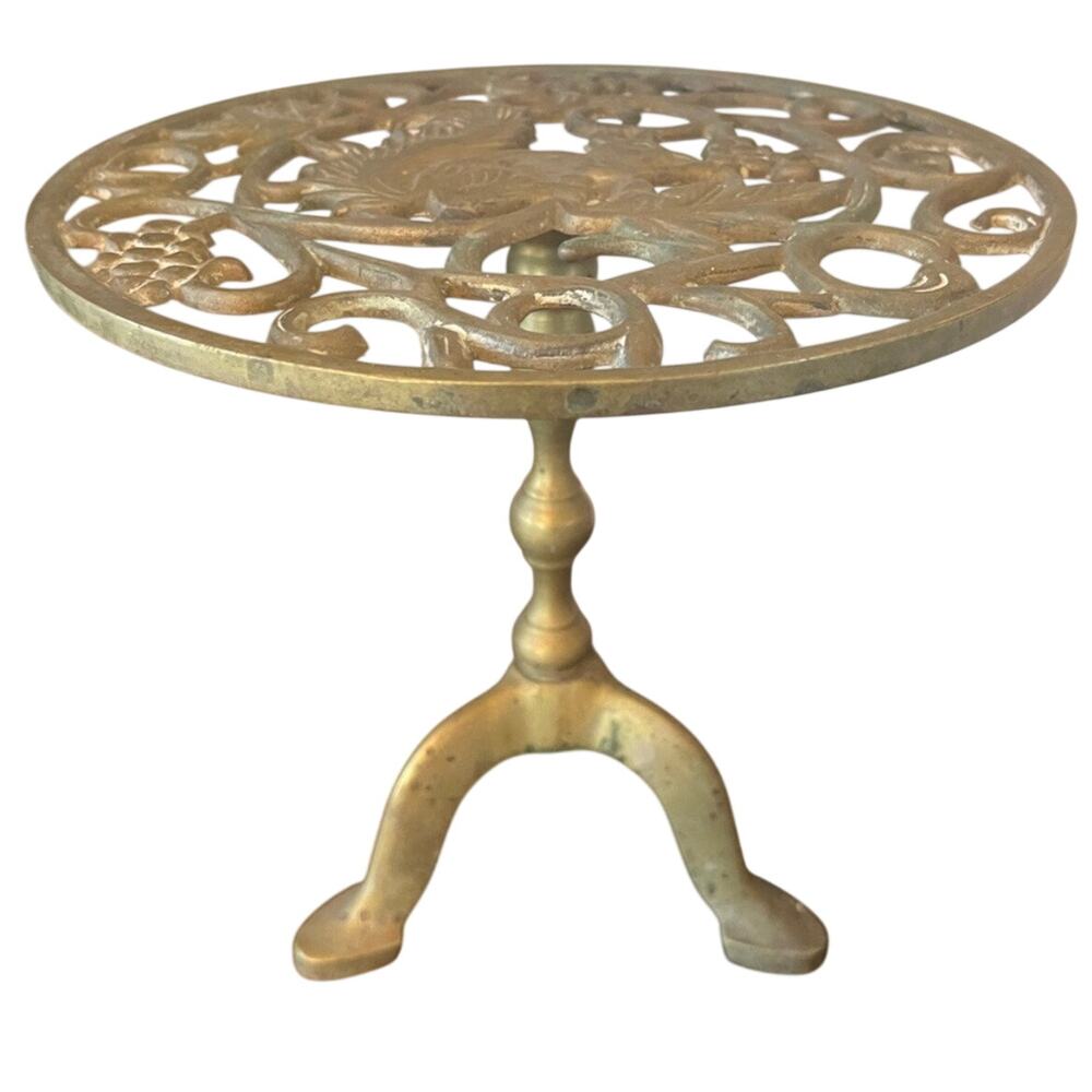 Antique Squirrel Cast Brass English Gilt Mini Table Tea Trivet Plant Stand